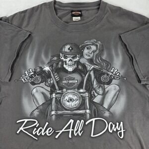 Harley Davidson Shirt Mens L LAS VEGAS Biker Skeleton With Girl Double Sided